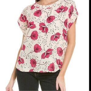 Cabi women’s oversized boxy top cuffed sleeve pink floral dot blouse Sz M